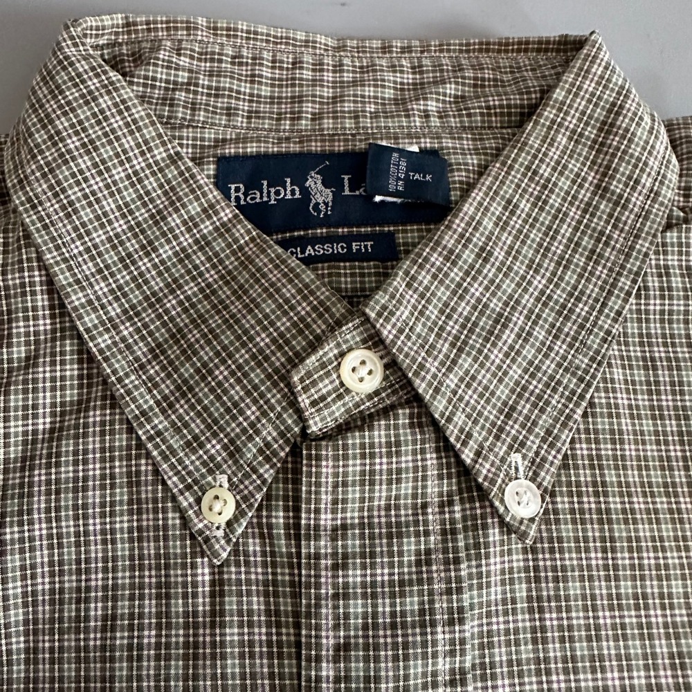 Ralph Lauren Classic Fit Plaid Button Down Shirt Mens XL Green Brown Purple Pony